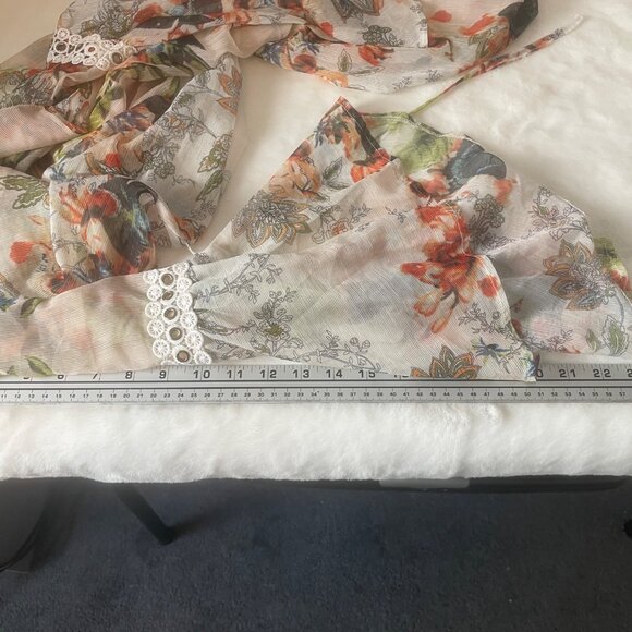 Alberto Makali Floral Sheer Long Dress Lace Trim Bell Sleeves Peasant Boho M - Picture 16 of 16